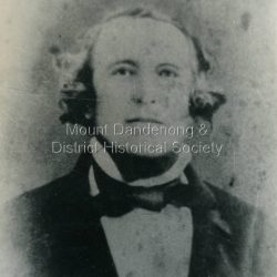 Matthew Child was considered to be the first of the settlers to set foot in the valley as he scouted it for the others (Isaac Jeeves & Jabez Richardson). He was not the first to settle in the valley - that was Isaac Jeeves.: Copy of portrait photo of Matthew Child.