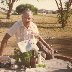 Colour photograph of Frank Child's father Bernard on his 70th birthday.
Written on back of photograph by Frank Child - Burnie Child. Dad's 70th birthday
