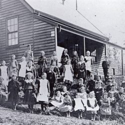 Pupils of Mount Dandenong Primary School outside the Teacher's Residence.
