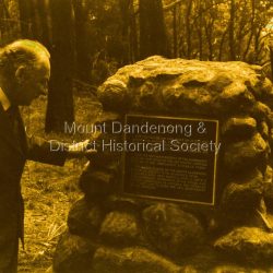 Macarthur Job at the cairn unveiled at the 40 year anniversary of the crash of the aircraft Kyeema (October 1938).