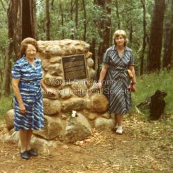 Visitors at the 1988 Service to commemorate 50th anniversary of the Kyeema Crash. LHS - friend of Miss Delphine Goddard, sister of passenger Gordon Goddard and RHS- Patricia Hogan from Mt Dandenong & District Historical Society.