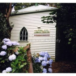 Farndons Hall in a state of disrepair. Church window on Falls Road side that was installed when the hall was owned by the Church of England from 1920 - 1940 and used for services prior to the stone church being built further up the road.The hall was then sold to the CWA. The Shire of Lilydale purchased the hall in 1978.