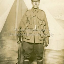 Studio photograph of Peter Johnston taken in 1915. Peter was the boyfriend of Iris Dorey (later Iris Woolrich) WW1. Peter Johnston was killed in action during WW1. He died May 15th, 1915. Peter also played for the Olinda Football Club and won 'Best and Fairest' in 1913. The club has his medal on display.: Peter Johnston Left Australian shores Feb 28th 1915 & died of wounds May 15th 1915. Olinda Best and Fairest 1913.