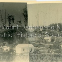 Parts 1 and 2 of a set of 4 photographs that are placed side by side to give a panorama of the Main Street of Olinda c1904. Old buildings clearly visible.: No 1 of Panorama of Olinda 1904. No 2 of Panorama of Olinda 1904