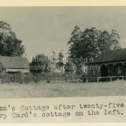 Mary Card's cottage where she lived with her sister Harriet on the left. Miss Card was a well known writer of works on crochet. The descriptive text on the reverse of this photograph was hand written by John Lundy-Clarke. Mary Card who owned the cottage on the left was a journalist whose writings on crochet work was known world wide.
