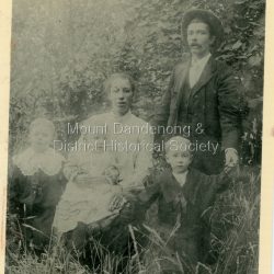 Jack Dodd, son of George Dodd with his wife and children Alan (eldest), Fred and Guy. c1904. The descriptive text on the reverse of this photograph was hand written by John Lundy-Clarke.: Jack Dodd and wife nee Thomas with children Alan the eldest, Fred and Guy.