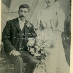 Studio wedding portrait of Percy Dodd and his wife Florrie. The descriptive text on the reverse of this photograph was hand written by John Lundy-Clarke. Percy Dodd and his wife Florrie.