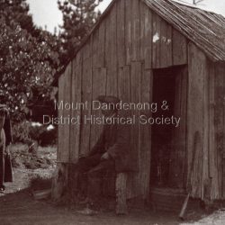 Kate Woolrich (nee Hand) and George Woolrich outside a hut - probably on Woolrich property.