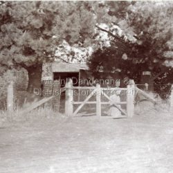 Woman standing at gate to hometead in Olinda