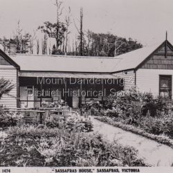 Sassafras Guest House was situated on the corner of Mountain Highway and Mt Dandenong Tourist Road. The Village Green is now on that site.: The Rose Series, P. 1474 "SASSAFRAS HOUSE SASSAFRAS, VICTORIA.