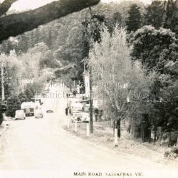 This set of small photographs was produced by the Rose Stenograph Co. c1913 to be included in photograph albums. The 1913 date cannot be correct becasue of the cars visible in and the fact that electricity arrived in 1927. The area known as South Sassafras, was opened up for settlement in 1893 and the name was changed to Kallista in 1925.
A small, paper envelope containing 12 photographs of Sassafras that are reproductions of Rose Series postcards. There are 10 different photographs, SAS0032-01and SAS0032-03 have doubles.
Envelope: Beauty Spots in Australia 12 Real Photographs For Your Snapshot Album Published by the Rose Stenograph Co. Rear 17 Auburn Grove, Armadale, Vic S.E.3 SASSAFRAS, VICTORIA
Photograph SAS0032-01 - The Rose Series P. 905: Clematis Avenue, Sherbrooke, Vic
Photograph SAS0032-02- The Rose Series P. 1603: The Cascades, Sassafras, Vic
Photograph SAS0032-03- The Rose Series P. 204: Panorama at Sassafras, Vic
Photograph SAS0032-04- The Rose Series P. 4046: Main Road, Sassafras, Vic
Photograph SAS0032-05- The Rose Series P. 1502: Sassafras Creek, Sassafras, Vic
Photograph SAS0032-06- The Rose Series P. 1501: Tourist Track, Sassafras, Vic
Photograph SAS0032-07- The Rose Series P. 4244: Tourist Track, South Sassafras, Vic
Photograph SAS0032-08- The Rose Series P. 2725: Clematis Avenue, Sherbrooke, Vic
Photograph SAS0032-09- Main Road, Sassafras, Vic
Photograph SAS0032-10- The Olinda - Sassafras Road, Vic