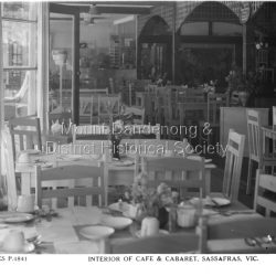 In the 1950s the Sassafras Cabaret - later The Hideaway - was a very popular restaurant, known particularly for their Friday and Saturday Dinner Dances. The restaurant precinct also contained lovely gardens, averies etc.
By 1993 the site housed an Antique Market. The building was completely destroyed by fire in 1993 blaze.